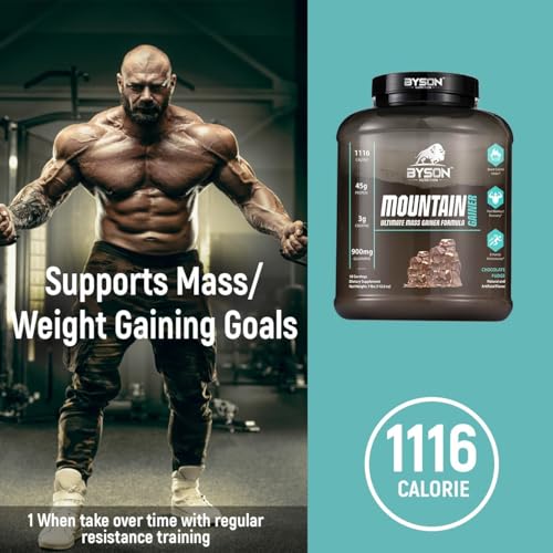 Image of Byson Nutrition Mountain Ultimate Mass Gainer | Premium Lean Gainer | High Calorie Drink | Bulk Weight Gain | 1116 Calories | 45g Protein | 3g Creatine | 900mg Glutamine (7lbs, Americano Cafe Mocha)