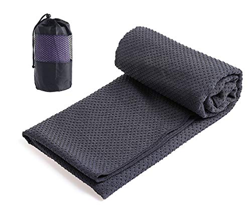 Xlabor Mikrofaser Yogatuch Handtuch mit Antirutsch Noppen Yogamattenauflage Unterlage Towel Fitnesssporttuch für die Yogamatte dunkelgrau