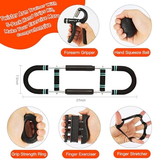 Qonutoci Twister Arm Trainer, 60-100lbs Adjustable Arm Chest Exerciser with 5 Grip Strength Trainer Kits, U-Shaped Strength Training Equipment for Muscle Building Workout,Gym,Home Fitness