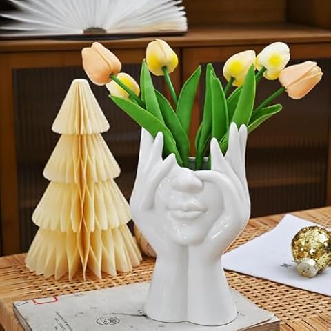 BGXT White Ceramic Face Vase Cover