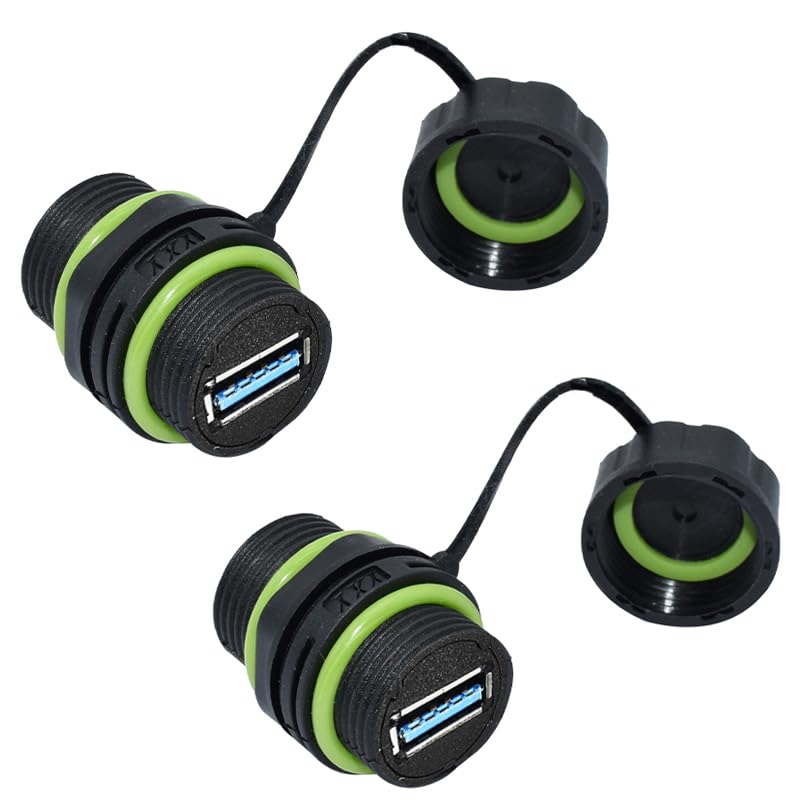 Waterproof Panel USB Connector, Waterproof IP68 USB 3.0 Panel Mount Connector, Female to Female, Bulkhead Extension Adapter, YPM20 2 PCS Pack