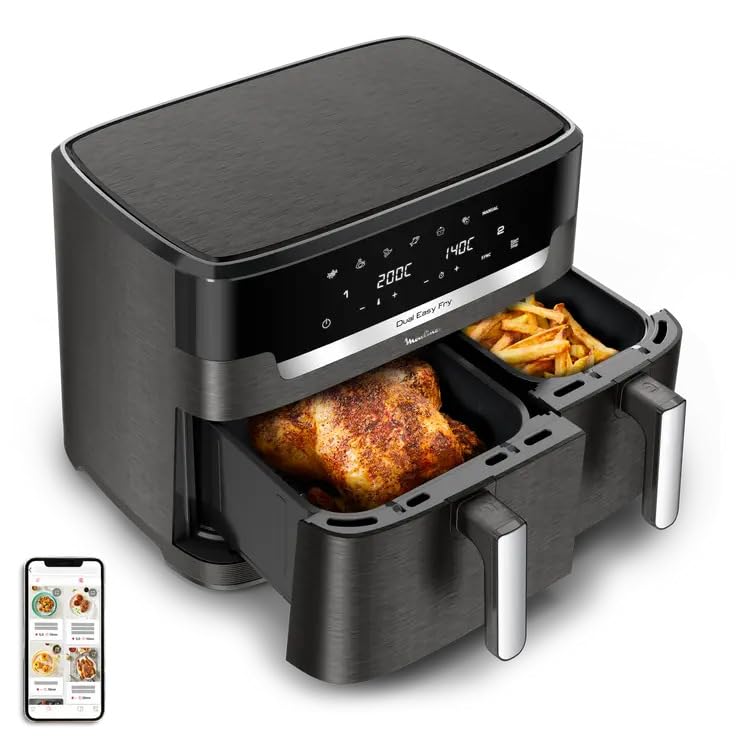 Moulinex Dual Easy Fry & Grill XXL Freidora sin aceite, Capacidad 11 L, cocción sincronizada, 7 programas automáticos, Pantalla táctil, air fryer EZ942HF0