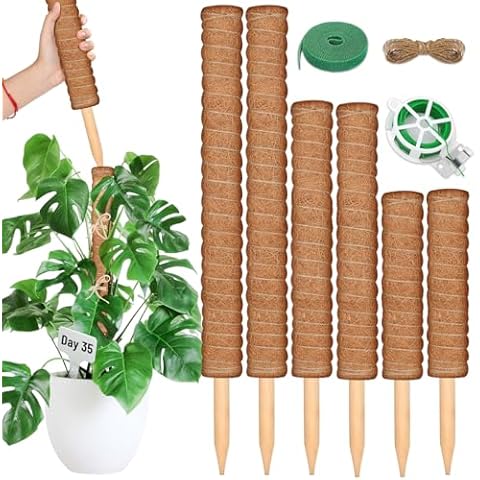 ROADPLUM 102 Inch Moss Pole for Plants Indoor (2*21.7", 2*16.5", 2*12.6") 6Pcs Coco Coir Pole Monstera Plant Support Pole for Plants Climbing with 65.6ft Twist Tie, Plant Tie and Jute Rope for Potted Cover