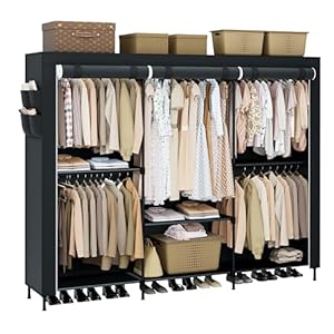 Portable Closet, 81.5 Inch Extra Large Capacity Wardrobe Closet with Cover, Clothes Storage Organizer with Shelves and 5 Hanging Rods, Easy to Assembly, Black PCT136B01