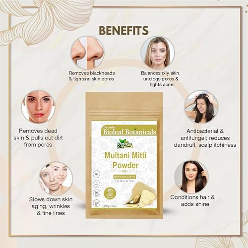 Image of Drontika Bioleaf Organic Multani Mitti Powder - Natural Fuller's Earth for Face & Hair | Deep Cleansing & Dandruff Control - 200g
