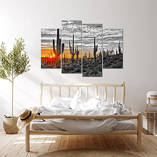 Vanseeing 4 Piece Canvas Wall Art Amazing Sunset In Arizona Sonoran Desert Natural Landscape Painting Saguaro Cactus Pictures Canvas Print Southwest Decor For Home Living Room Bedroom Framed Ready To Hang #TOP3