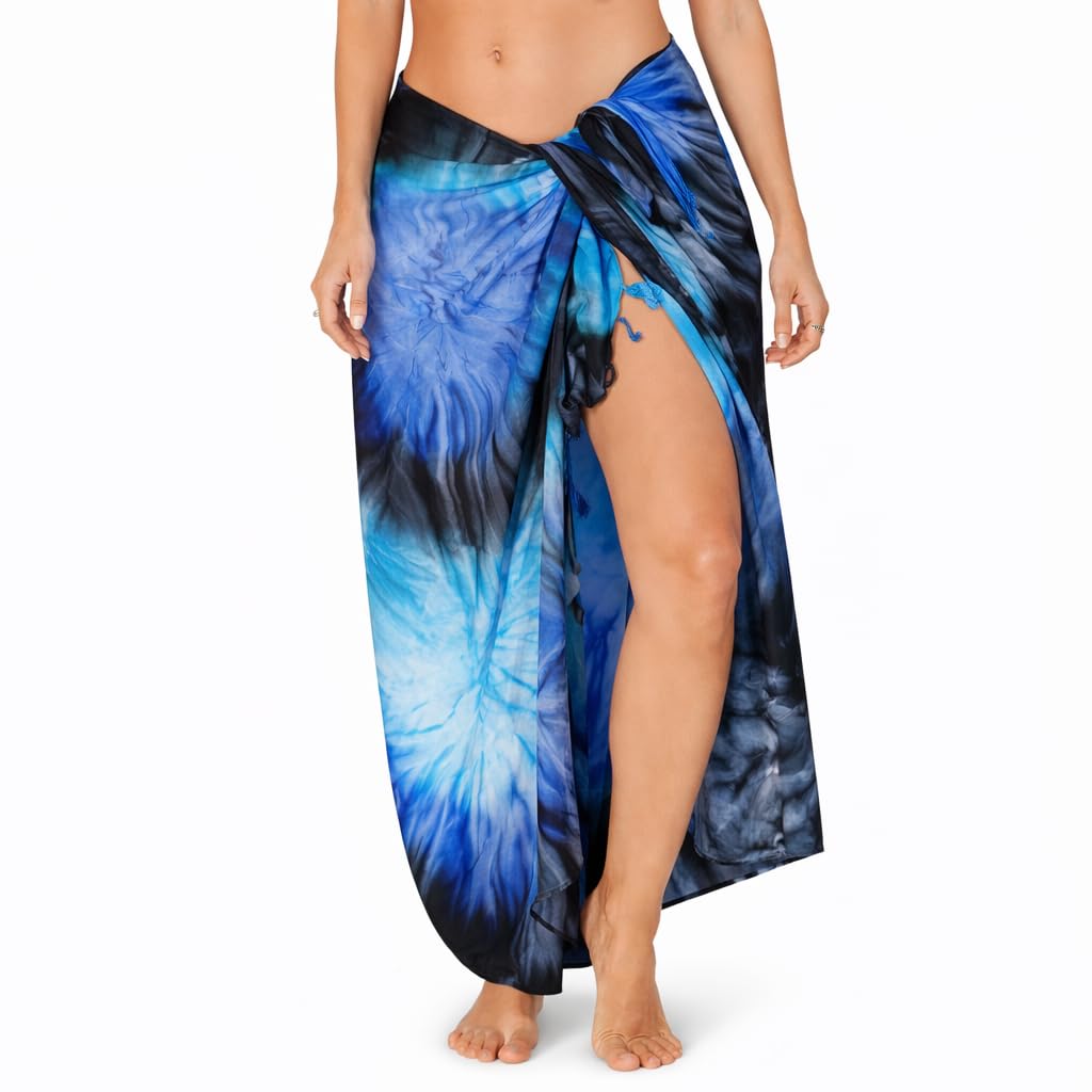 INGEAR Sarong Bathing Suit Cover Up for Women – Long Pareo Beach Wraps, Swimsuit Coverup Skirt, Stylish Bikini Cover Up, Blu/Blk-td, One Size