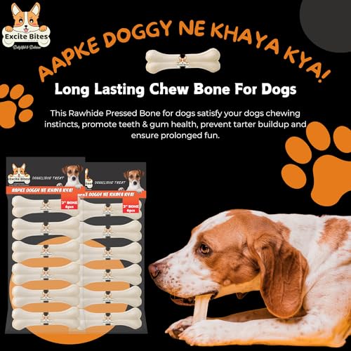 Image of EXCITE BITES Pressed Rawhide Bones for Dog Treats | Dog Calcium Bone Dog Chewing Needs | 3Inch Calcium Bone Treat for All Dogs | Combo Offer (3 inch-6Pcs) Each, 200 g (Pack of 2)