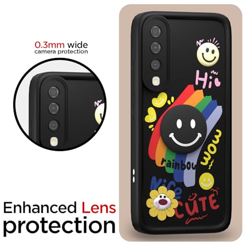 Image of Pikkme Back Cover for Samsung Galaxy A50 / A50s / A30s | Soft Silicone| Cute Rainbow Smile & 3D Cartoon Flower Design | Shockproof Raised Camera Protection Bumper Case (Black)