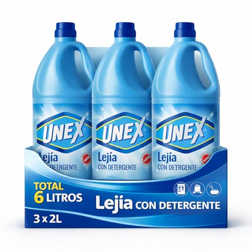 Lejía con Detergente, Desinfectante Superficies, Uso en Baño, Cocina, Azulejos, Suelos, Aptas para Desinfección y limpieza, Combate los malos olores sin huella, 3 Botellas de 2 Litros