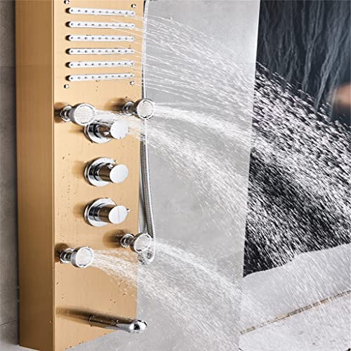 Panel de ducha Golden con luz LED, pantalla digital, cascada, ducha de lluvia y jets de masaje miniatura 6