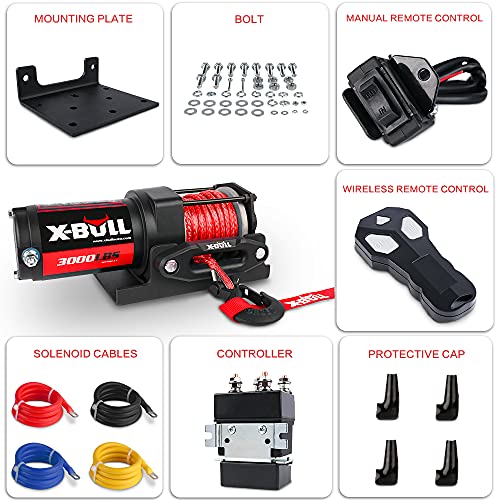 XPV AUTO 3000 lb 12V DC Electric Winch, Off Road Waterproof Winch for UTV ATV Boat with Both Wireless Handheld Remote and Corded Control Recovery Winch Synthetic Rope - Image 7