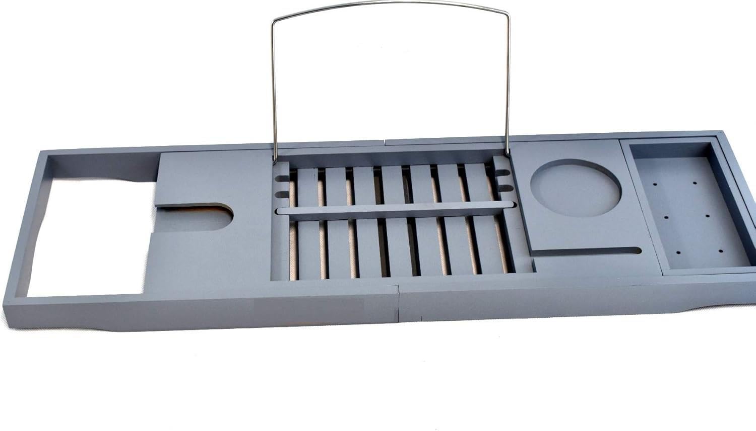 Mantraraj Extendable Bath Tub Caddy Bathroom Tray With Tablet Phone Slots Candle Mug Holder Bathroom Organiser Tray Grey from B&Q