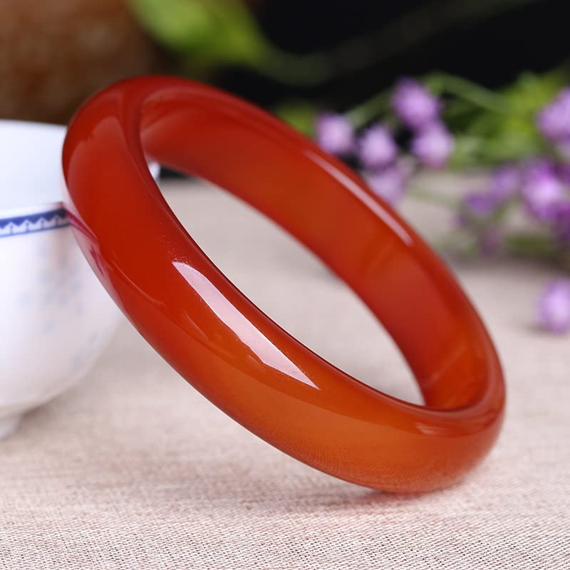 Brazaletes para Mujer, Pulsera de Mujer de calcedonia roja Natural, Pulsera de niña Ping'an, Pulsera de Jade de ágata Ancha, Amuleto Infantil, Pulsera de Jade, Regalo de Actividad (Rojo 58 mm)