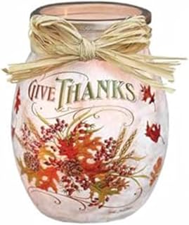Stony Creek - 4"" Frosted Glass Lighted Jar w/Garland - Give Thanks, White