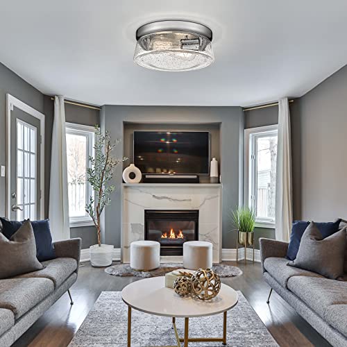 Hopejoy Flush Mount Lighting Fixture, 2-Light Hallway Light Fixtures Ceiling, Close To Ceiling Light Fixtures Brushed Nickel With Seeded Glass For Kitchen Laundry Bedroom Foyer, C601-Sn #TOP3