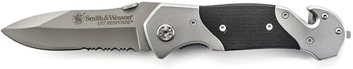 Smith & Wesson SWFRS - Cuchillo plegable SS de alto carbono de 8 pulgadas con hoja dentada de punto de caída de 3.3 pulgadas y SS con mango de