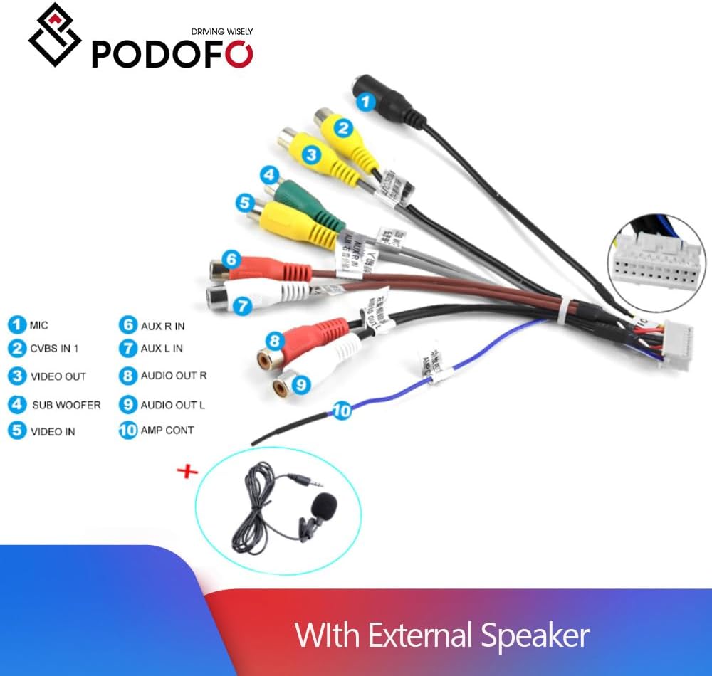 Android Microphone for RCA 9-Head Output Cable External Speaker Adapter Cable with Stereo Cable Connector mic Speaker - (Color Name: for RCA 02)