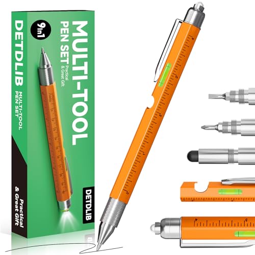 Fathers Day Dad Gifts for Dad, 9 in 1 Multitool Pen with LED Light, Birthday Gifts for Men, Cool Gadget Gifts for Women, Gifts for Him, Women, Husband, Orange