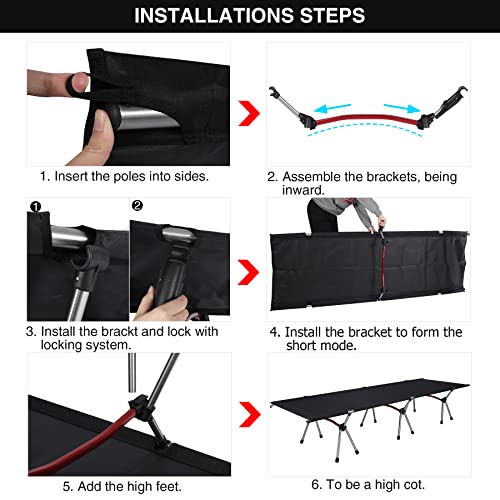 Redcamp Ultralight Folding Camping Cot For Adults, Portable Lightweight Backpacking Cot With Carry Bag For Hiking Outdoor Travel, Black With 2 Heights #TOP4