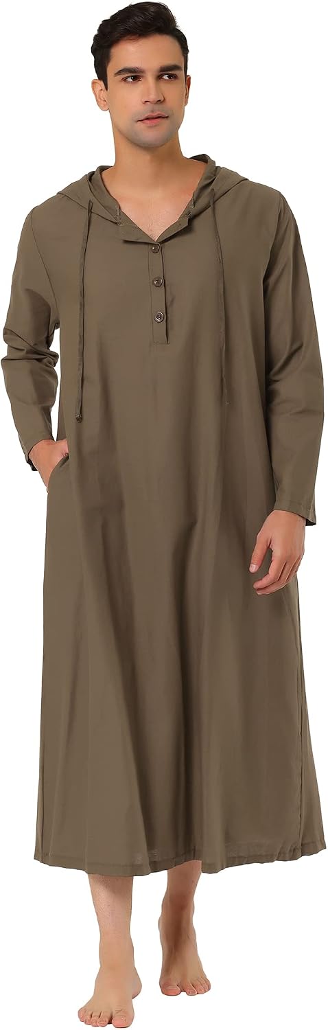 Lars Amadeus Men's Nightshirt Long Sleep Shirt Hooded Loungewear Nightgown Pajamas