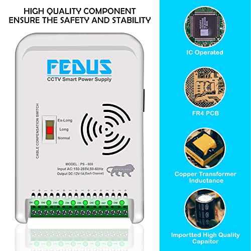 Image of FEDUS CCTV Power Supply 8 Channel SMPS for CCTV, Power Supply Adapter for CCTV Security Cameras, Video Surveillance System, Dome, Bullet Camera