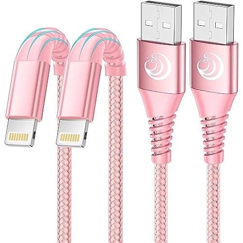 Aioneus iPhone Charger 6ft 2Pack, Apple Certified USB A to Lightning Cable Nylon Braided Phone Charger Cord Fast Charging for iPhone 14 13 12 11 Pro Xr Xs Max 10 8 7Plus 6 SE -Pink