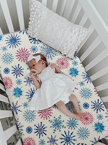 Image of Soft Fitted Crib Sheet, Stretchy and Breathable Toddler Crib Sheet for Boys and Girls, Fits Standard Crib and Toddler Mattress (Snowflake)