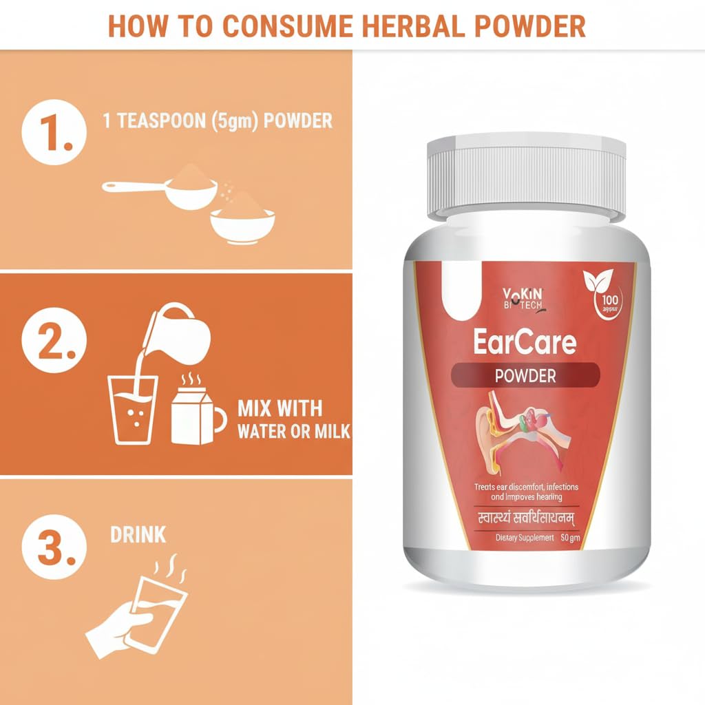 Vokin Biotech EarCare Herbal Powder with Ashwagandha, Brahmi & Shilajit | Natural Ear Wellness Support Supplement | 50g | Ayurvedic Blend — Amazon image 7