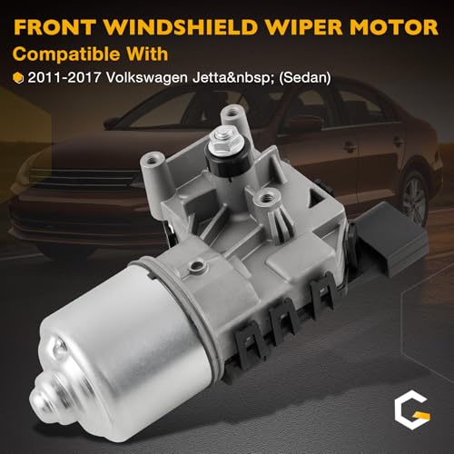 Image of Front Windshield Wiper Motor Compatible with 2011 2012 2013 2014 2015 2016 2017 Volkswagen Jetta Sedan, 4-Pin Wiper Motor, Replacement 85-35002, 8535002, 6R1955119A, 5C7955113D