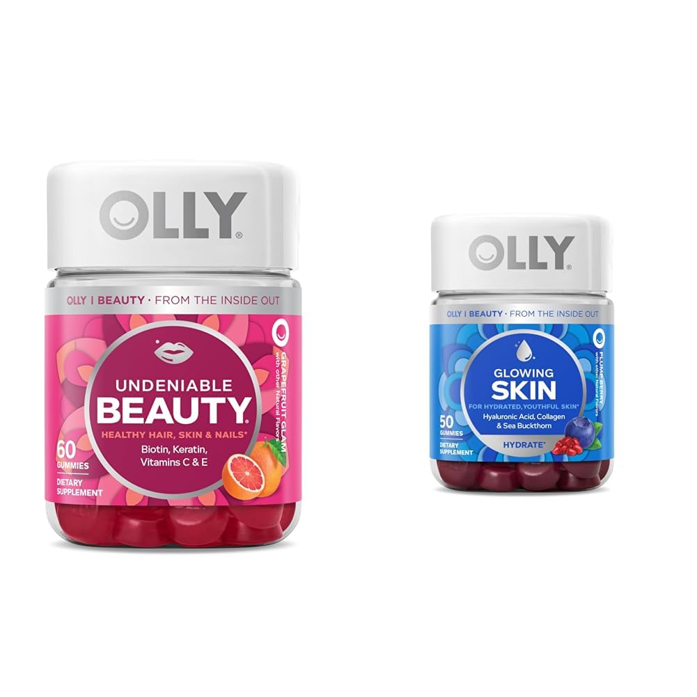 OLLY Undeniable Beauty Gummy 60ct Grapefruit Glowing Skin Gummy 50ct Plump Berry - Biotin Keratin Vitamin C Hyaluronic