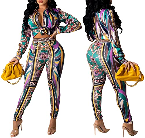 Image of YouSexy 2 Piece Legging Pant Sets for Women Floral Print Long Sleeve Tracksuits Outfits