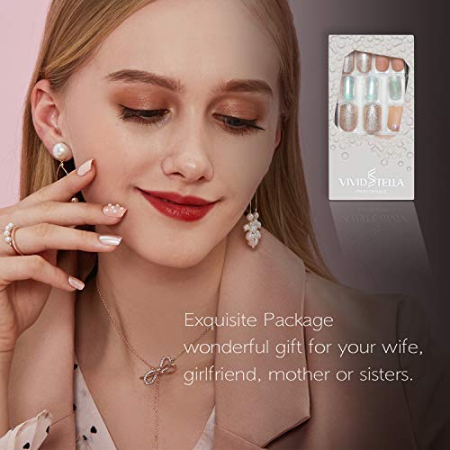 VIVID STELLA Künstliche Nägel Perle Nägel Zum Aufkleben 30 Stück Acryl Nagelset Vollständiges Kunstnägel Press on Nail… – Bild 4