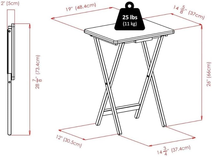 Furnifact 5-PC Folding TV Tray Table Set, Natural Finish, Solid Wood, Portable Snack Tables with Storage Rack, Compact Home Furniture