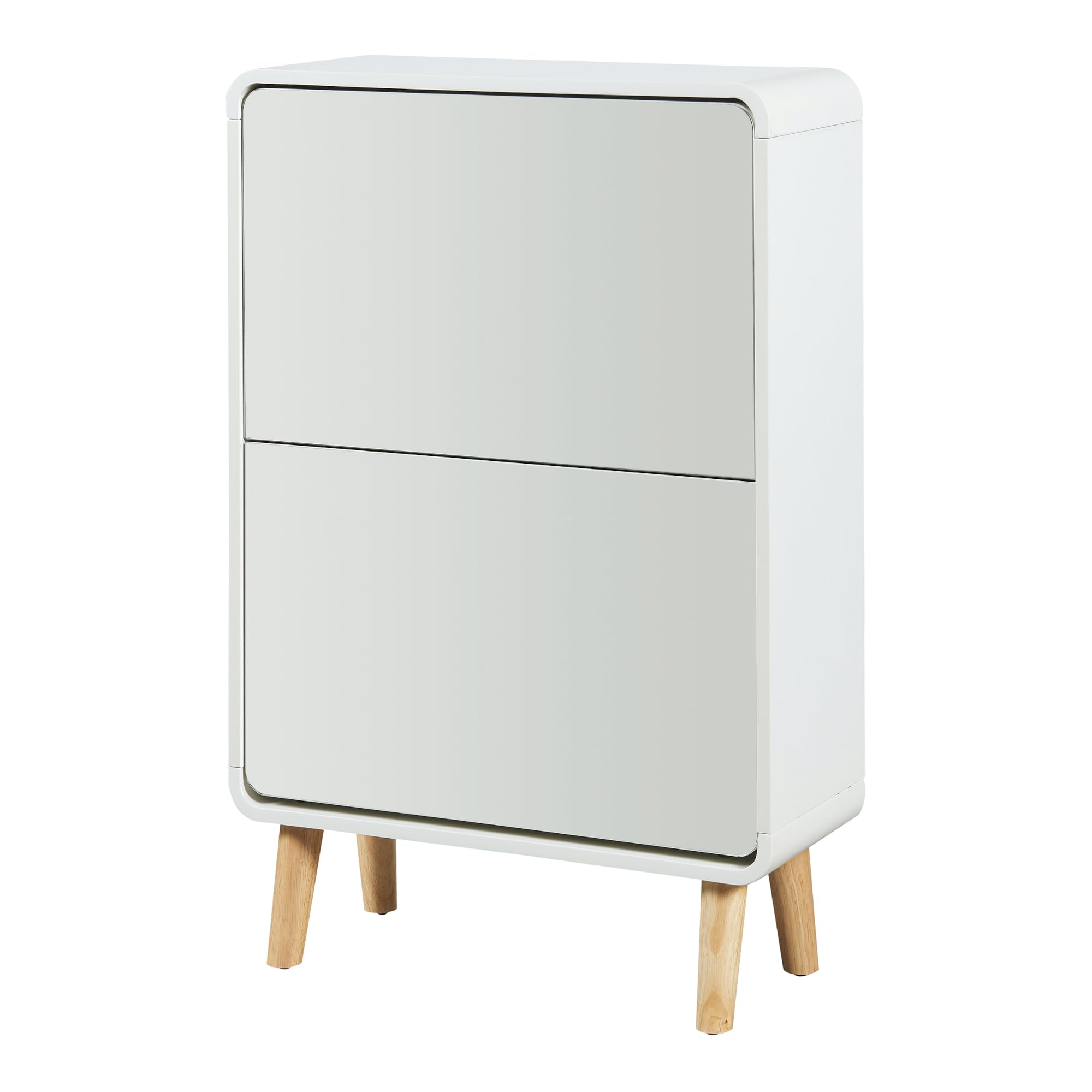 [en.casa] Scarpiera Salvaspazio Slim con Ante a Specchio Mobile Stretto Armadio Portascarpe con 2 Contenitori Ribaltabili 96 x 63 x 24 cm Bianco