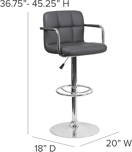 Miniatura 94 de Flash Furniture Taburete de bar de altura ajustable de vinilo acolchado gris contemporáneo con brazos y base cromada Gris,Marrón,Negro