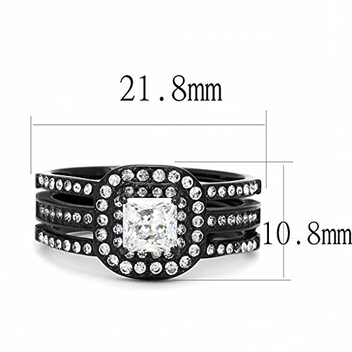 Womens 0.8 Carat Princess Cut Simulated Diamond Black IP Stainless Steel Wedding Engagement Ring2