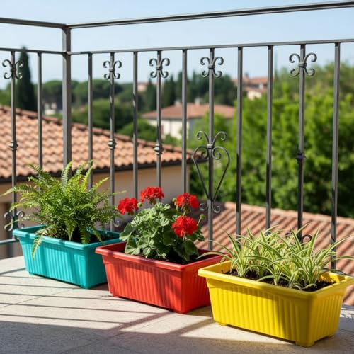 Image of Bianco Rectangular Plastic Pots for Plants, Jupiter Flower Pots for Home, Window Display, Garden (35 x 18.5 x 15 cm) (Multicolor) (Pack of 3)