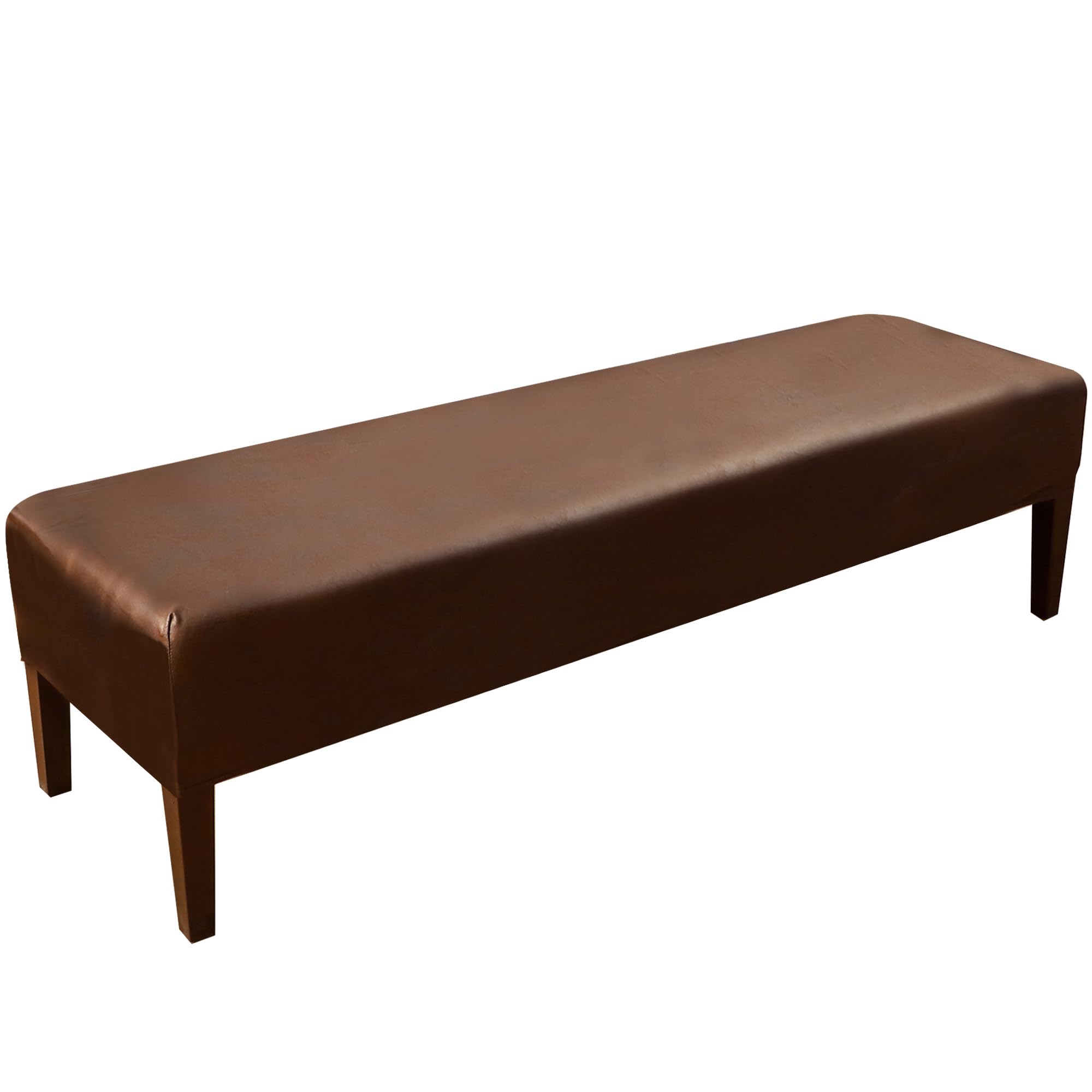 Leather Look Bench Cover 60 inch Long for Dining Room Brown 5ft Stretch Bed Bench Seat Slipcover for Bedroom Rectangle Washable-Leather Look Brown