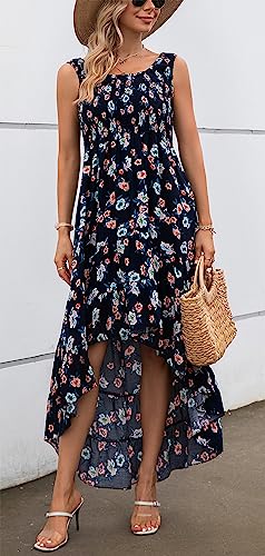 Image of Kormei Women's Casual Smocked Tank Dress Sleeveless High Low Flowy Summer Beach Tiered Loose Maxi Long Dresses