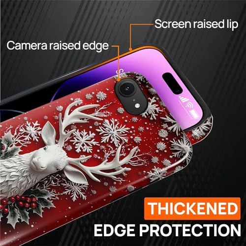 Coque iPhone 16e cadeau de Noël idéal avec motif cerf enneigé double couche