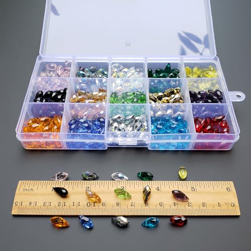 Image of 6x12mm Teardrop Glass Beads for Jewelry Making 300pcs Faceted Horizontal Hole Crystal Prism Beads Assortments Accessories for Pendants Necklaces Decoration Party Wedding with Cord