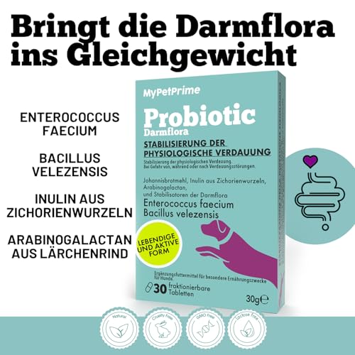 MyPetPrime Probiotika Darmflora Hunde | 30 CPR | Tabletten Darmsanierung für den Hund | Für verbesserte Verdauung & Immunsystem | gesundheitsprodukte