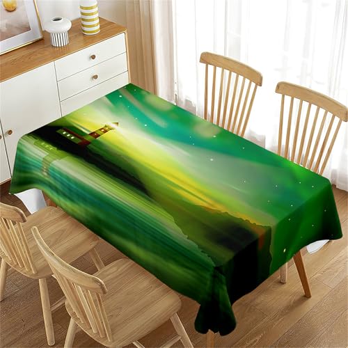 Odot Mantel Rectangular Poliéster Impresión 3D, Antisalpicaduras Antimanchas Lavable Cubierta Decorativa para Comedor Cocina Hogar Fiesta Celebraciones al Aire Libre (Faro Verde,150x150cm)