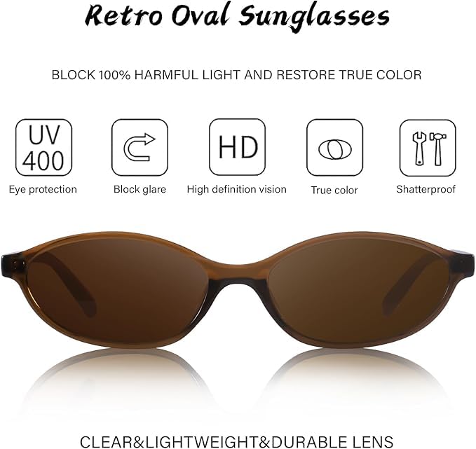 Image of Retro Cat Eye Oval UV Protection Chic Sunglasses for Women Stylish - Anti Glare UV400 Protected Designer Branded Goggles - Metal Hinges Unisex Glasses - Trendy Narrow Y2K Cateye Shades