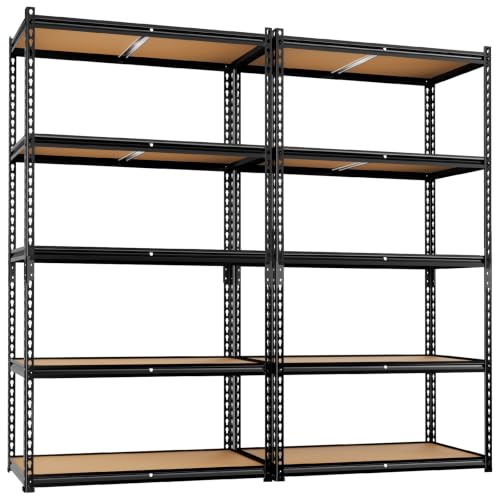 Image of LEVELEVE 5-Tier Storage Shelving Unit, Metal, for Kitchen, Garage, Laundry Room, Adjustable, 34 inch L x 16 inch W x 72 inch H, Rectangular, 2 Pack