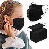 Kids Black Disposable Face Mask 100 PCS Breathable Safety Masks for Children 3-Layer Filtration Face Cover Mask for Indoor Outdoor Daily Use