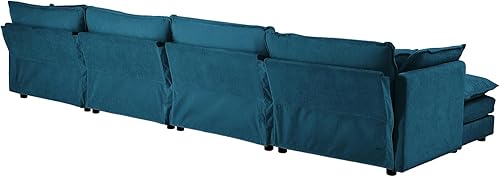 Miniatura 7 de KIVENJAJA Sofá modular en forma de L de gran tamaño, sofá nube de felpilla de 4 plazas con otomanadiván y 6 almohadas para sala de estar,