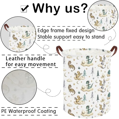 Image of Dinosaur hamper,Dinosaur Collapsible Kid Room Basket,Cloud moon star dragon egg laundry hamper for kids,Nursery hamper,party gift basket,Shelf Book Basket(Cute dinosaurs)