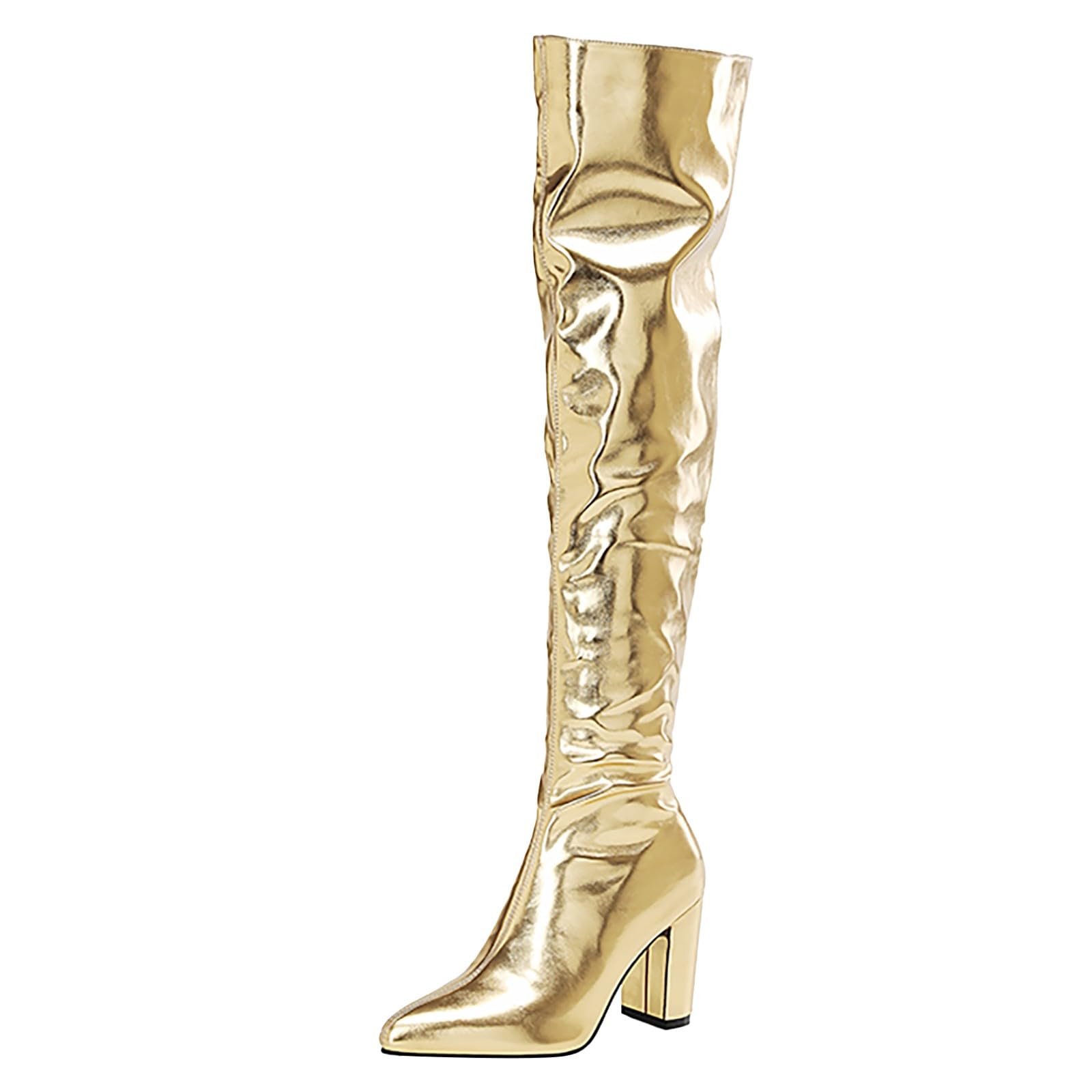 Bottes au-dessus du genou style gothique Hanraz en cuir laqué avec talons hauts